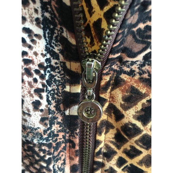 Teddi Lightweight Jacket Mixed Animal Print Brown Full Zip Fall Large 80s Style - Picture 8 of 9